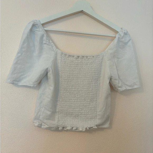 Abercrombie and Fitch White linen blend top size small - Picture 3 of 5